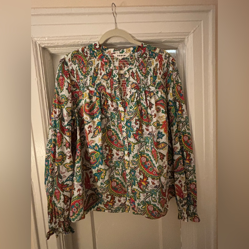 Boden Multicolor Smocked Paisley Blouse—us 16, xl